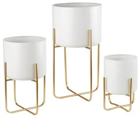 "L'Oca Nera" Cache-pot con struttura in metallo color oro e bianco set 3 vasi