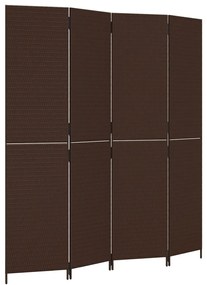 Divisorio per ambienti a 4 pannelli marrone in polyrattan