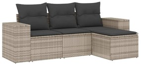 Set divano da giardino 4pz con cuscini grigio chiaro polyrattan