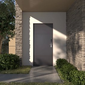Porta blindata DI.BI. Abram Impr L 80 x H 200 cm in PVC grigio 7016 opaco/bianco, apertura spingere a sinistra, falso telaio incluso