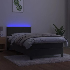 Letto a Molle con Materasso e LED Grigio Scuro 90x200cm Velluto