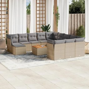 Set divano da giardino 13 pz con cuscini beige in polyrattan