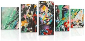Quadri 5 pezzi – Pittura a olio donna e cavallo