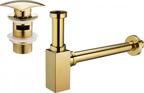 Mexen semisifone quadrato per lavabo con tappo clic-clac, con troppo pieno, dorato - 7992660-50