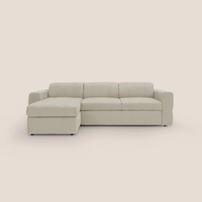 Kronos Divano angolare con pouf estraibile e penisola contenitore in microfibra impermeabile T11 panna