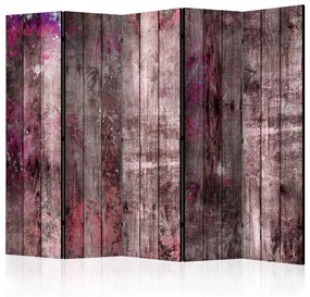Paravento design Soffio di primavera II - tavole di legno con accento viola