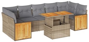 Set divano da giardino 8 pz con cuscini beige polyrattan acacia