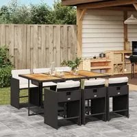 Set da Pranzo da Giardino 7 pz Nero con Cuscini in Polyrattan 3277862