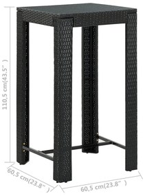 Set Bar da Giardino 5 pz con Braccioli in Polyrattan Nero