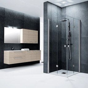 Box doccia quadrato battente Glam 90 x 90 cm, H 200 cm in vetro, spessore 6 mm trasparente argento