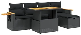 Set divano da giardino 6 pz con cuscini nero in polyrattan