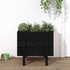 Fioriera Da Giardino Nera 62x50x57 Cm İn Legno Massello Di Pino /