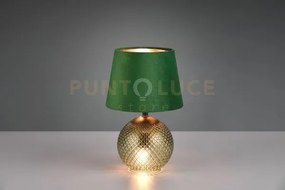 Jonna lampada da tavolo base vetro verde illuminata con paralume ve...
