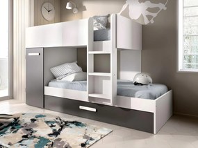 Letto a castello con cassetto letto a scomparsa e contenitori 3 x 90 x 190 cm Antracite e Bianco - ANTHONY