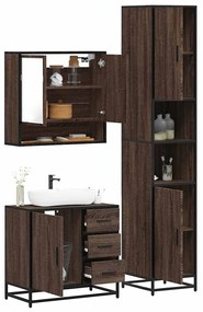 Set Mobili Da Bagno 3 Pz Rovere Marrone İn Legno Multistrato /