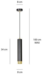 Sospensione 1 Luce Kibo In Acciaio Nero Con Tubolare In Nero E Oro