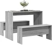 Set Tavolo da Pranzo e Panche 3 pz Grigio Sonoma in Truciolato 855536