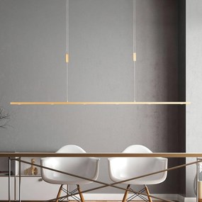 Lampada LED a sospensione Tolu di Quitani, lunghezza 139 cm, ottone dimmerabile, Ottone / Oro, Soggiorno / Sala da pranzo, Alluminio, Moderno