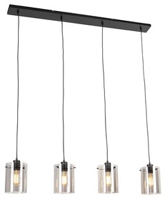 Lampada a sospensione intelligente nera con vetro fumé incl. 4 Wifi ST64 - Dome