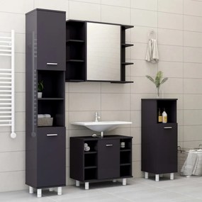 Set Mobili da Bagno 4 pz Grigio Lucido in Truciolato