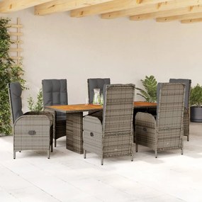 Set Da Pranzo Da Giardino 7 Pz Con Cuscini İn Polyrattan Grigio /