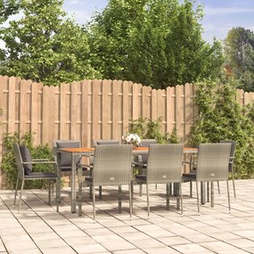 Set Da Pranzo Da Giardino 9 Pz Con Cuscini İn Polyrattan Grigio /