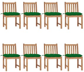 Sedie da Giardino con Cuscini 8 pz in Legno Massello di Teak