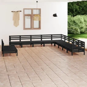 Set salotto da giardino 11 pz in legno massello di pino nero