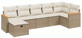 Set Divani da Giardino 7 pz con Cuscini Beige in Polyrattan