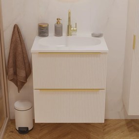 Mobile bagno sospeso Neo Groove L 61 x H 68 x P 49 cm, 2 cassetti con maniglia champagne, lavabo in resina con vasca centrale Icone incluso, lino cannettato