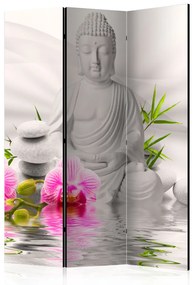Paravento design Buddha e orchidee - statua bianca su sfondo di orchidee Zen