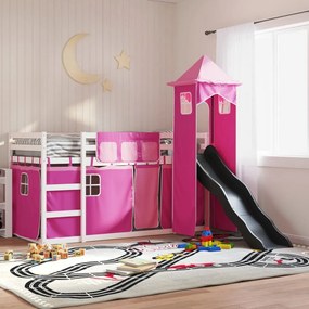 Letto A Castello Con Scivolo E Tende Rosa 90x200 Cm /