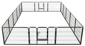 Box per Cani con 16 Pannelli in Acciaio 60x80 cm Nero