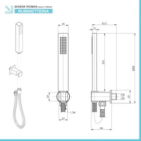 Set doccia Italia in ottone con soffione a sbalzo getto a cascata e miscelatore 3 vie