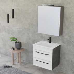 Mobile Bagno Sospeso "Unit Two" Da 55 Cm Composto Da Due Cassetti Finitura White Elm/Cemento Grigio Lava