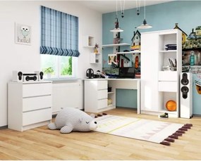 Scrivania Angolare 124 Cm 3 Cassetti Sinistra Bianco Opaco Artika