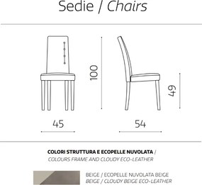 Sedia ecopelle nuvolato con 4 bottoni laterali gambe in legno SIDE Beige Set da 2