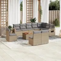 Set Divani da Giardino 11 pz con Cuscini Beige in Polyrattan 3224617