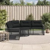 Divano da Giardino a L con Cuscini e Pouf Nero in Polyrattan 365893