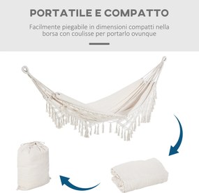 Amaca da Giardino Sospesa 288x150 cm in Tela con Frange Stile Boho Crema...