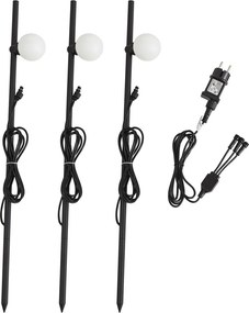 Set di 3 faretti da giardino a picchetto moderni neri con LED IP44 - Garly Ball