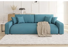 Divano turchese allungabile/con contenitore con rivestimento in velluto a coste 234 cm Sara – Ropez