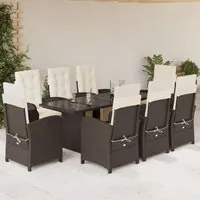 Set da Pranzo da Giardino 9pz con Cuscini Marrone in Polyrattan 3212491