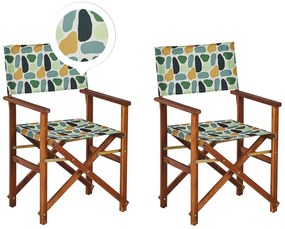 Set di 2 sedie legno di acacia scuro motivo geometrico grigio multicolore CINE Beliani