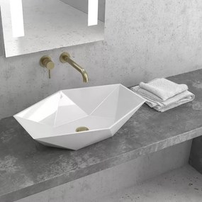 Lavabo da appoggio 57cm design esagonale bianco | Litos-K57 - KAMALU