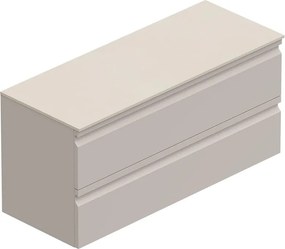 Mobile Pull L120 H55 P45 taupe opaco laccato 2 cassetti a chiusura ammortizzata e top gres bianco Creta per lavabo in appoggio, piedini non inclusi