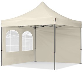 TOOLPORT 3x3m gazebo pieghevole con laterali (finestre), PREMIUM acciaio, crema - (600012)