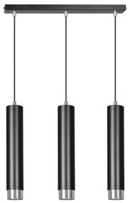 Lampadario 3 Luci Brunilde In Acciaio Nero E Tubolari In Nero E Cromo