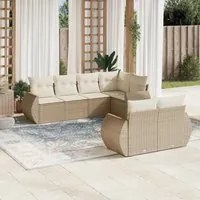 Set Divani da Giardino 7 pz con Cuscini Beige in Polyrattan 3221607