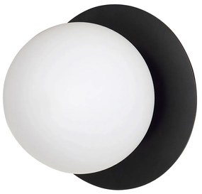 Applique 1 Luce Inari In Acciaio Nero E Sfera In Vetro Opalino